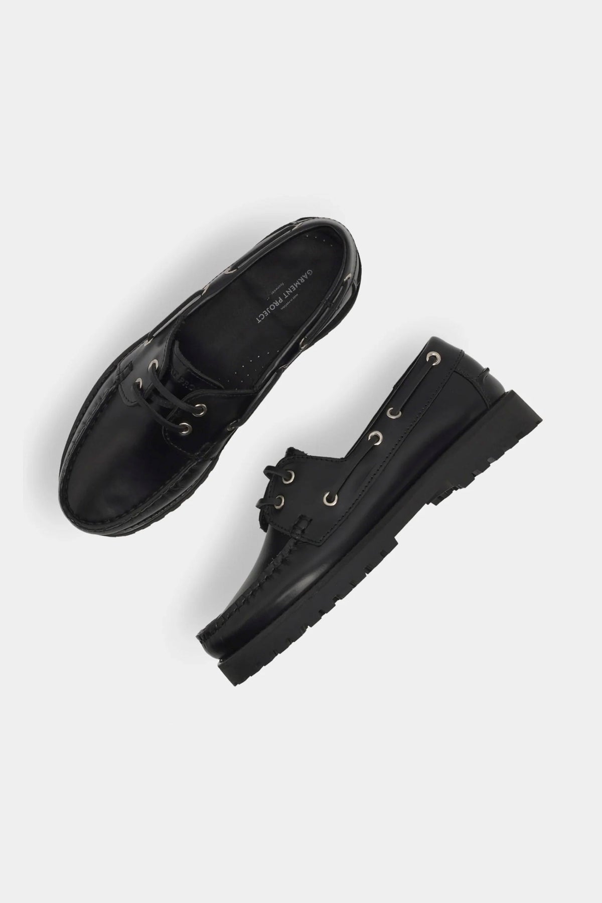 GARMENT PROJECT - OLLIE BOAT SHOE - BLACK POLIDO LEATHER - WOMAN