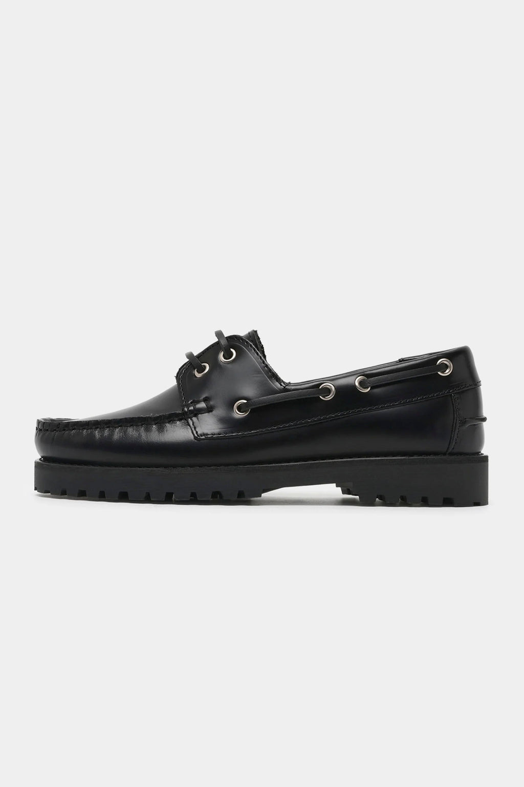GARMENT PROJECT - OLLIE BOAT SHOE - BLACK POLIDO LEATHER - WOMAN