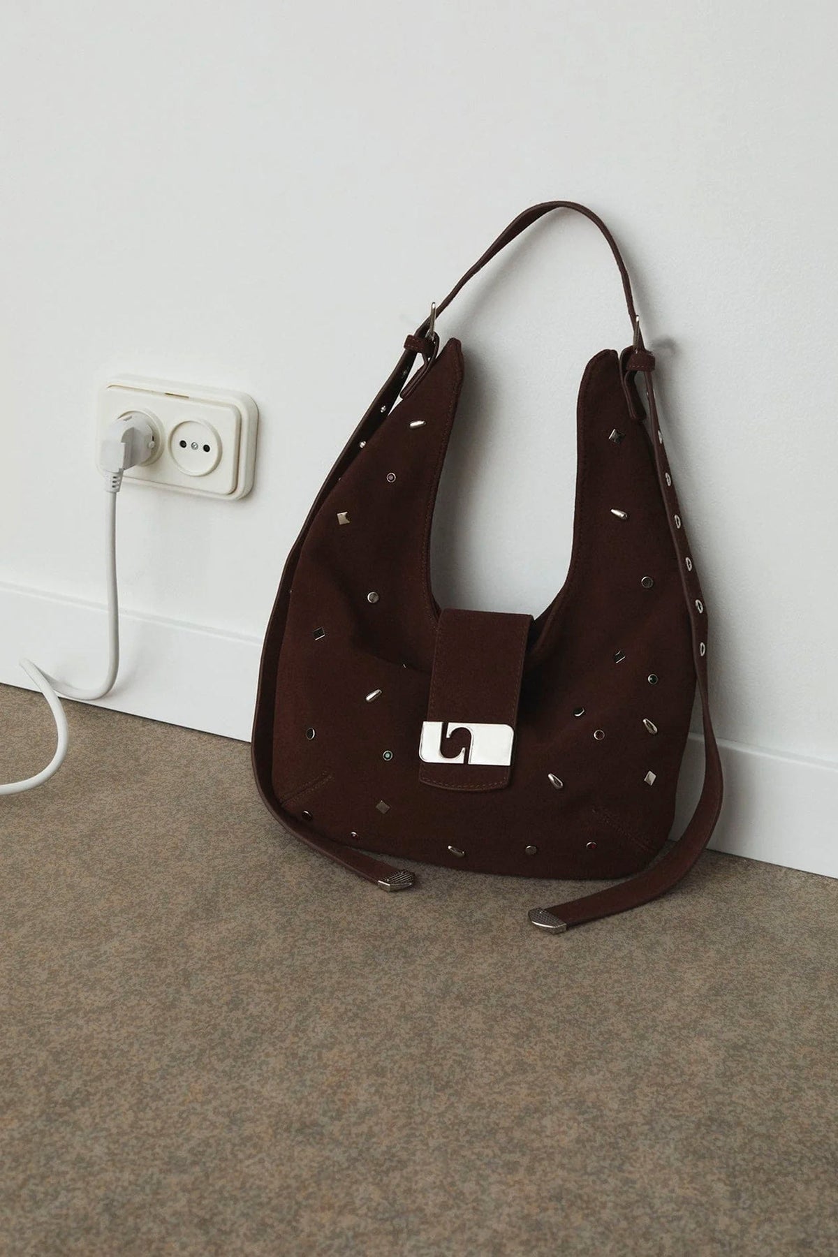LAAGAM - VIXEN BROWN SUEDE STUDS BAG
